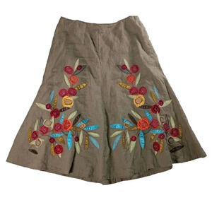 J. Jill Taupe A-Line Skirt with Colorful Floral Design